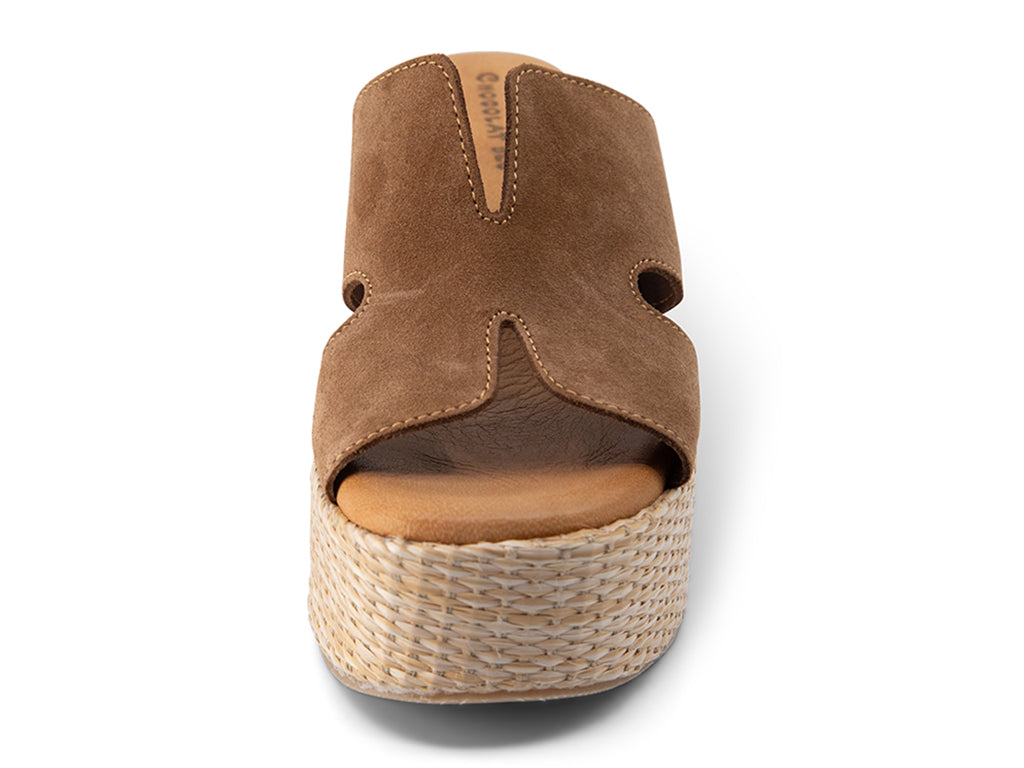 Jamie Cinnamon Suede Wedge with Cut Out Upper_front and toe area view